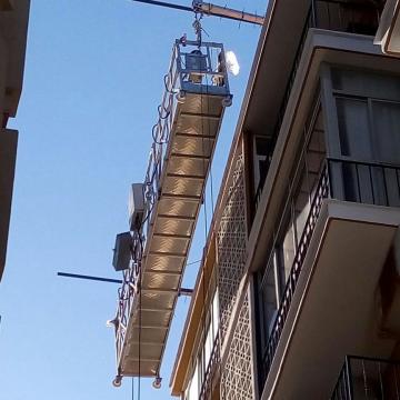 Construction site temporary suspended access platforms for cleaning